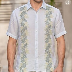 Cubavera guayabera white/blue linen blend mens shirt‎ Size XL C44